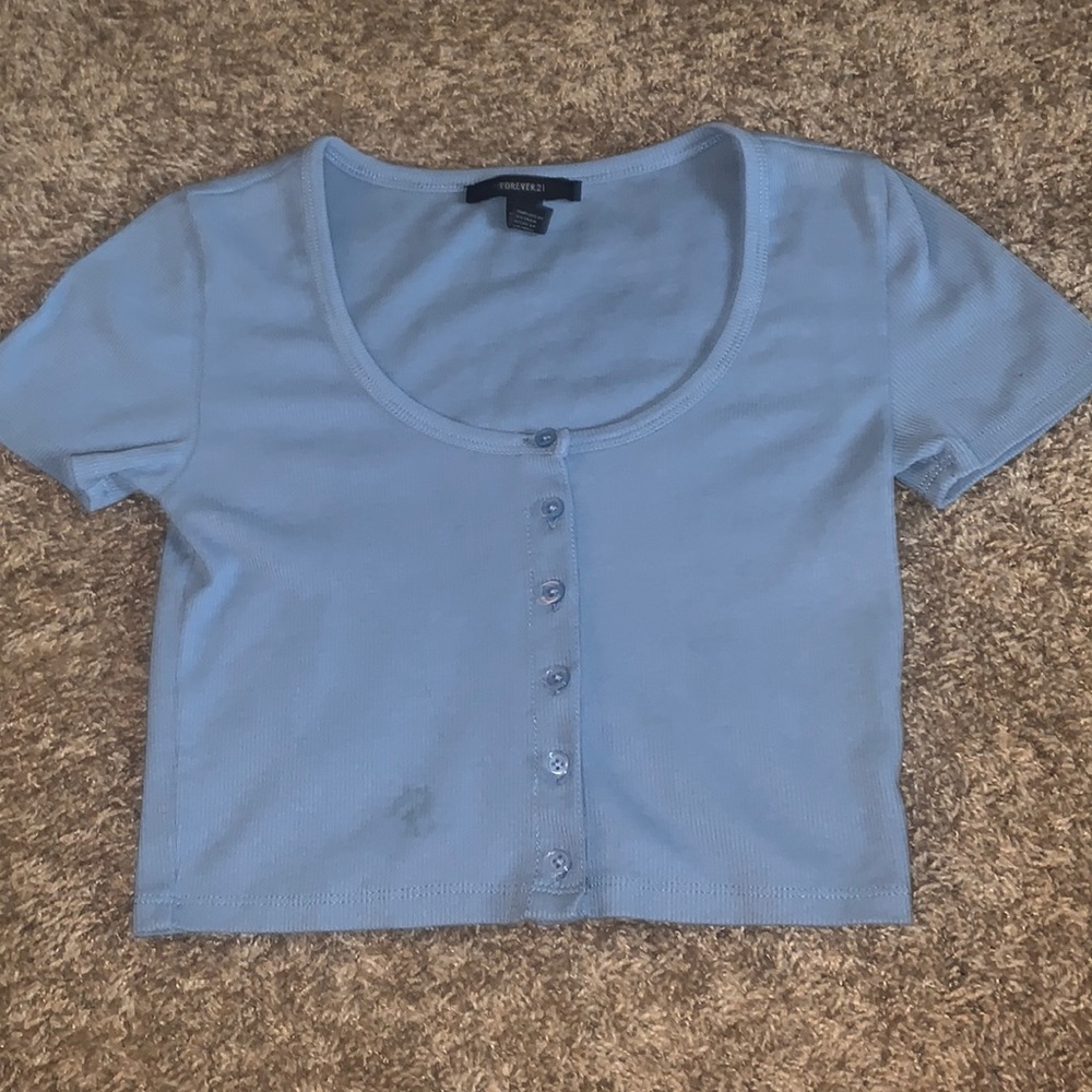 Blue Button Up Crop Top